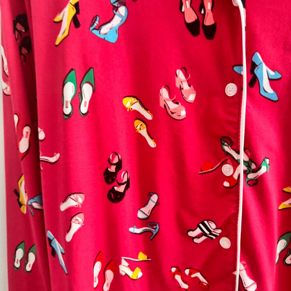 New Kate Spade Heels Print Sleepwear Pajama Red Collared Top Pull On Pants Sz L - Picture 2 of 7